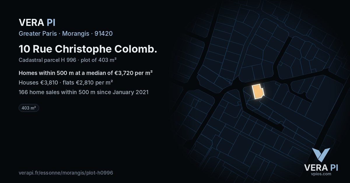10 Rue Christophe Colomb, Morangis at night – the plot lit, the parcels around coloured by the prices near them