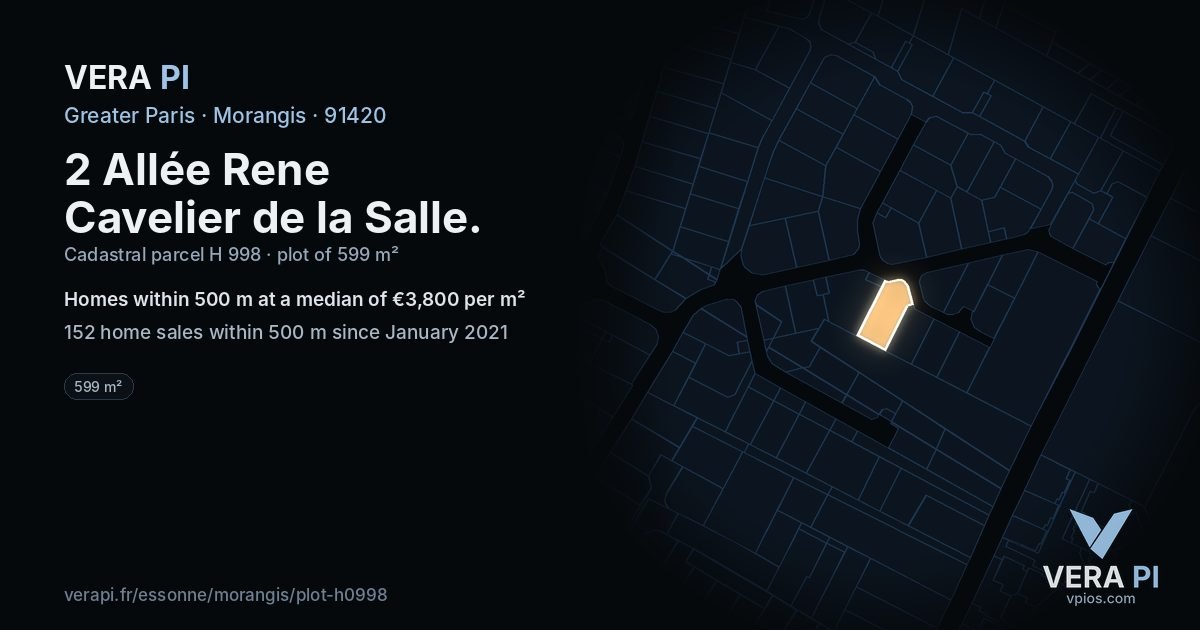 2 Allée Rene Cavelier de la Salle, Morangis at night – the plot lit, the parcels around coloured by the prices near them