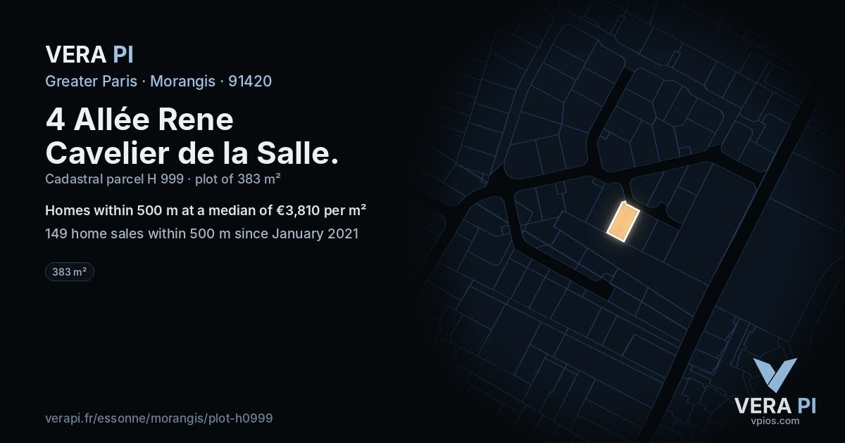 4 Allée Rene Cavelier de la Salle, Morangis at night – the plot lit, the parcels around coloured by the prices near them