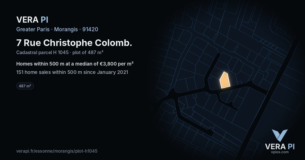 7 Rue Christophe Colomb, Morangis at night – the plot lit, the parcels around coloured by the prices near them