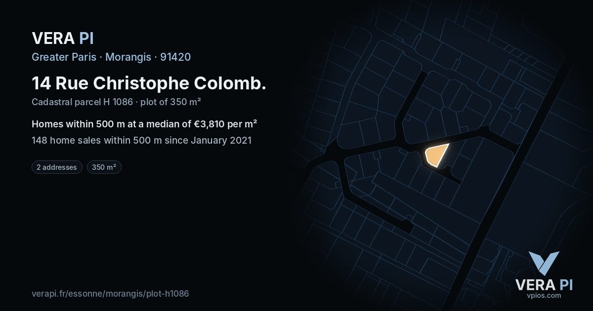14 Rue Christophe Colomb, Morangis at night – the plot lit, the parcels around coloured by the prices near them