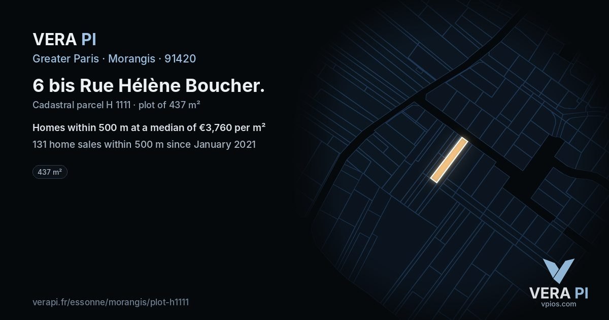 6 bis Rue Hélène Boucher, Morangis at night – the plot lit, the parcels around coloured by the prices near them