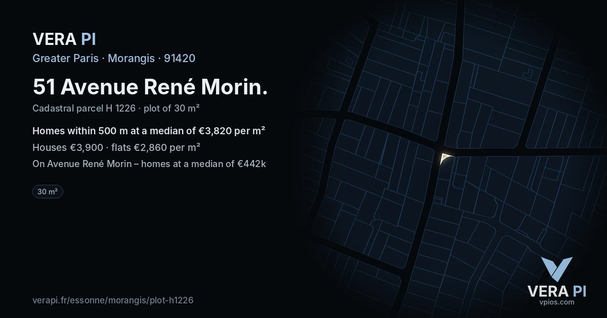 51 Avenue René Morin, Morangis at night – the plot lit, the parcels around coloured by the prices near them