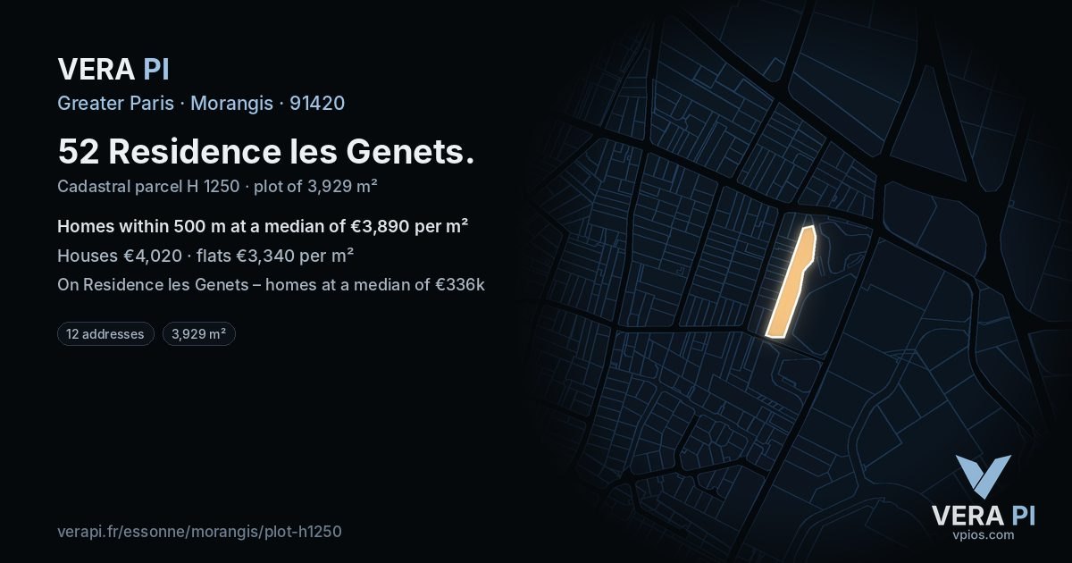 52 Residence les Genets, Morangis at night – the plot lit, the parcels around coloured by the prices near them