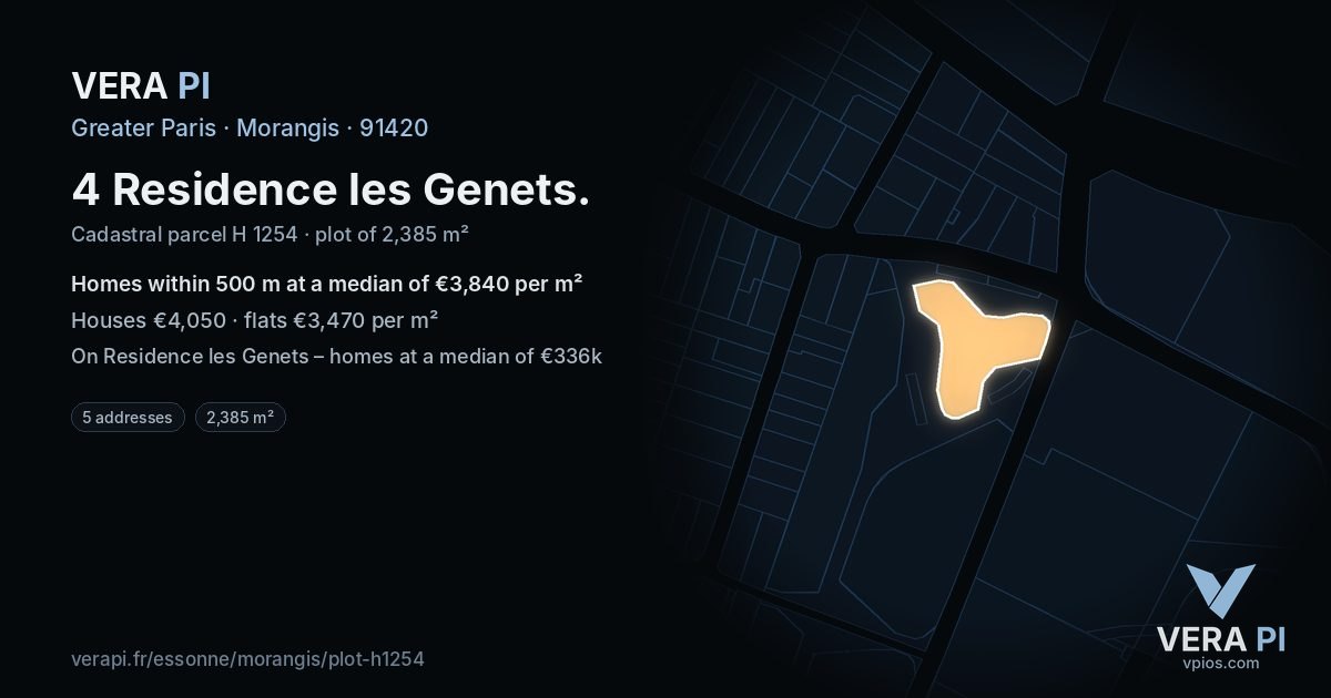 4 Residence les Genets, Morangis at night – the plot lit, the parcels around coloured by the prices near them