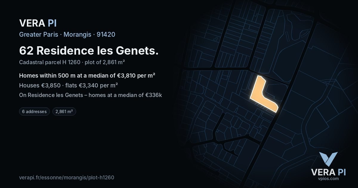 62 Residence les Genets, Morangis at night – the plot lit, the parcels around coloured by the prices near them