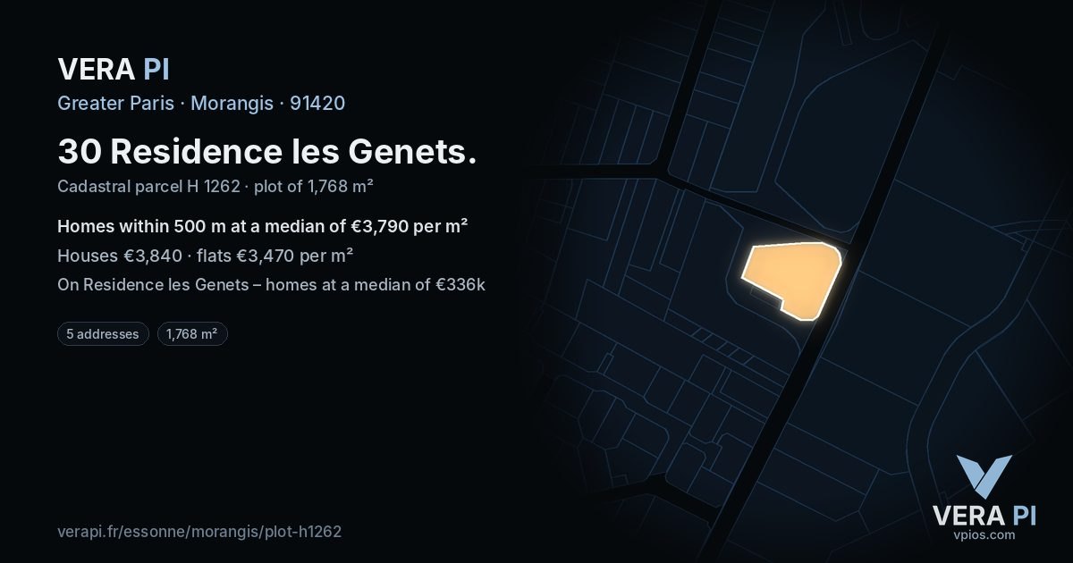 30 Residence les Genets, Morangis at night – the plot lit, the parcels around coloured by the prices near them