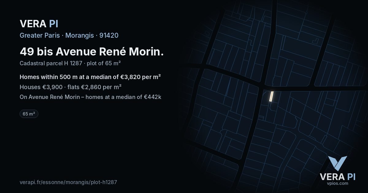 49 bis Avenue René Morin, Morangis at night – the plot lit, the parcels around coloured by the prices near them