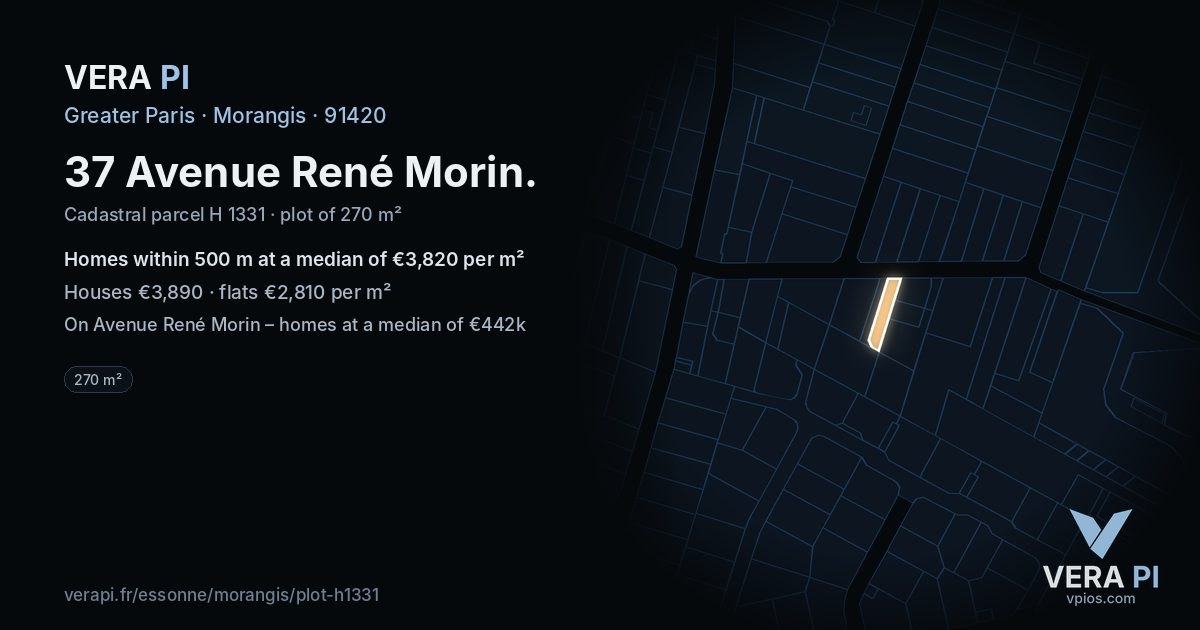 37 Avenue René Morin, Morangis at night – the plot lit, the parcels around coloured by the prices near them