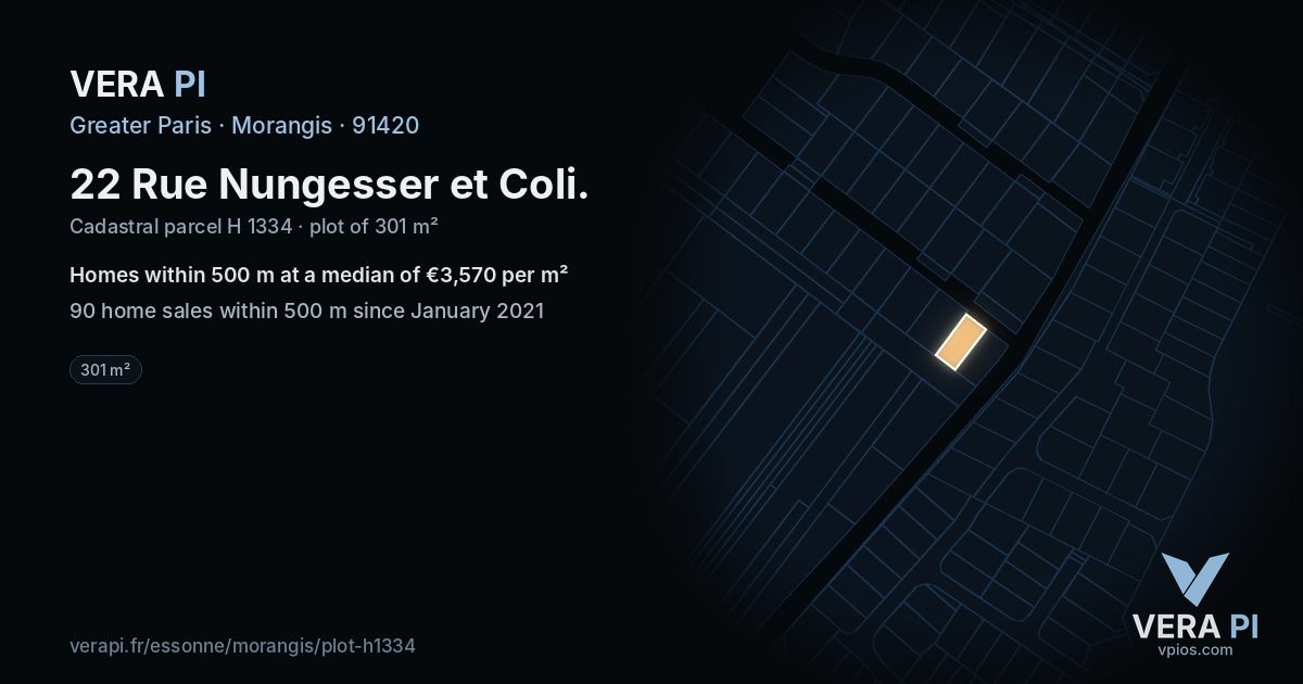 22 Rue Nungesser et Coli, Morangis at night – the plot lit, the parcels around coloured by the prices near them