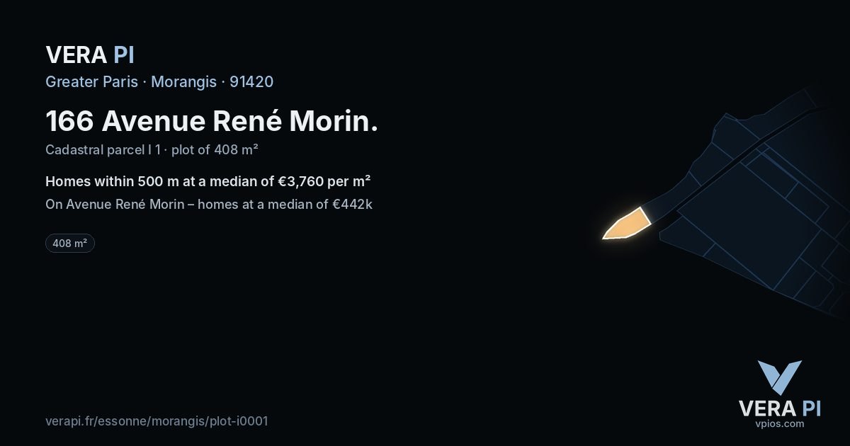166 Avenue René Morin, Morangis at night – the plot lit, the parcels around coloured by the prices near them