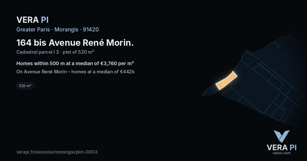 164 bis Avenue René Morin, Morangis at night – the plot lit, the parcels around coloured by the prices near them
