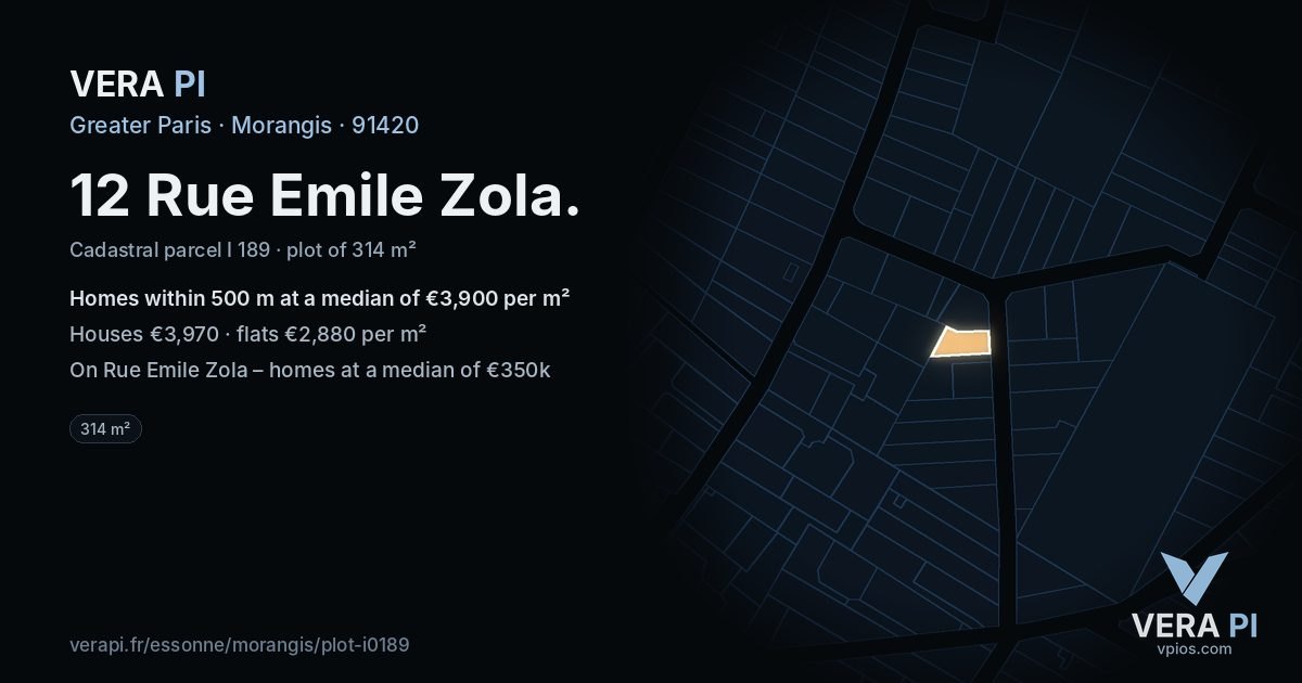 12 Rue Emile Zola, Morangis at night – the plot lit, the parcels around coloured by the prices near them