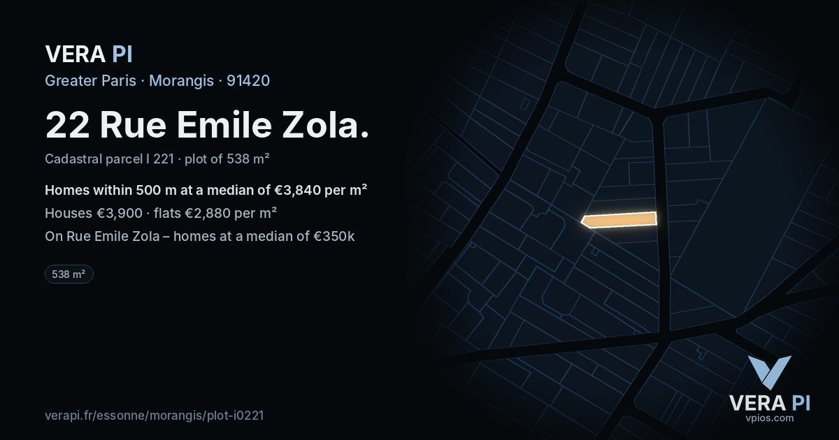 22 Rue Emile Zola, Morangis at night – the plot lit, the parcels around coloured by the prices near them