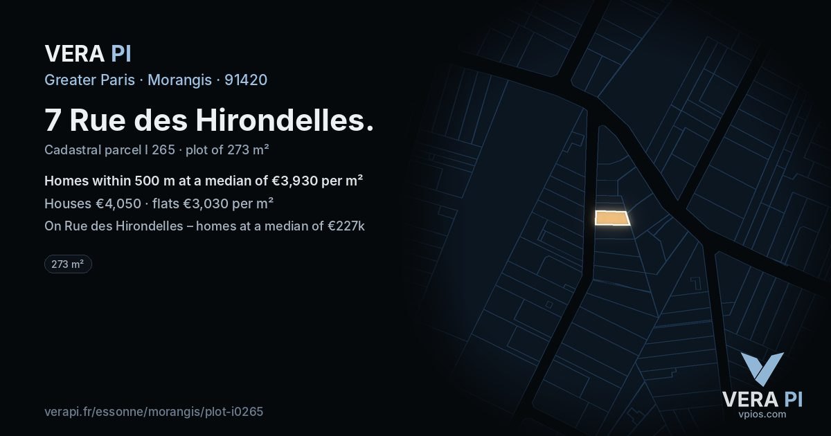 7 Rue des Hirondelles, Morangis at night – the plot lit, the parcels around coloured by the prices near them