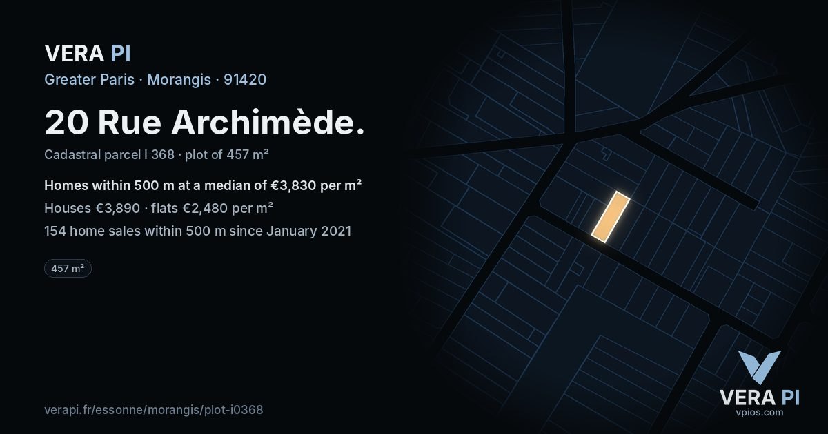 20 Rue Archimède, Morangis at night – the plot lit, the parcels around coloured by the prices near them