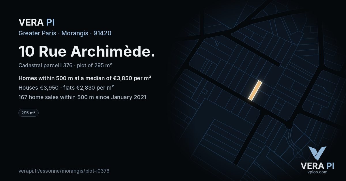 10 Rue Archimède, Morangis at night – the plot lit, the parcels around coloured by the prices near them