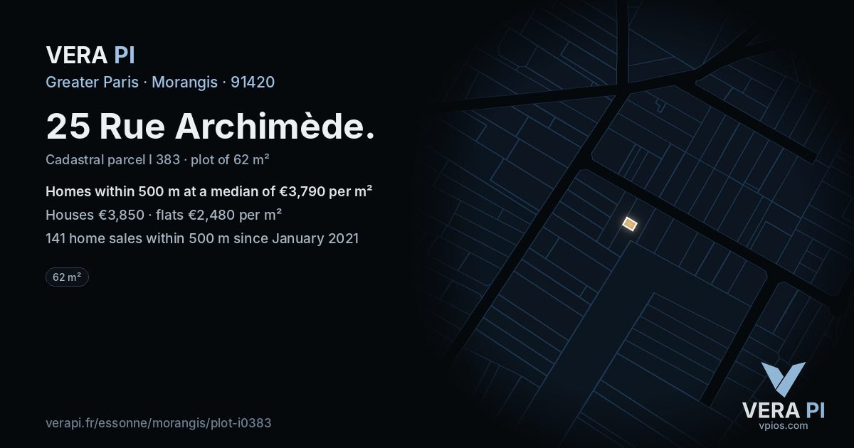 25 Rue Archimède, Morangis at night – the plot lit, the parcels around coloured by the prices near them