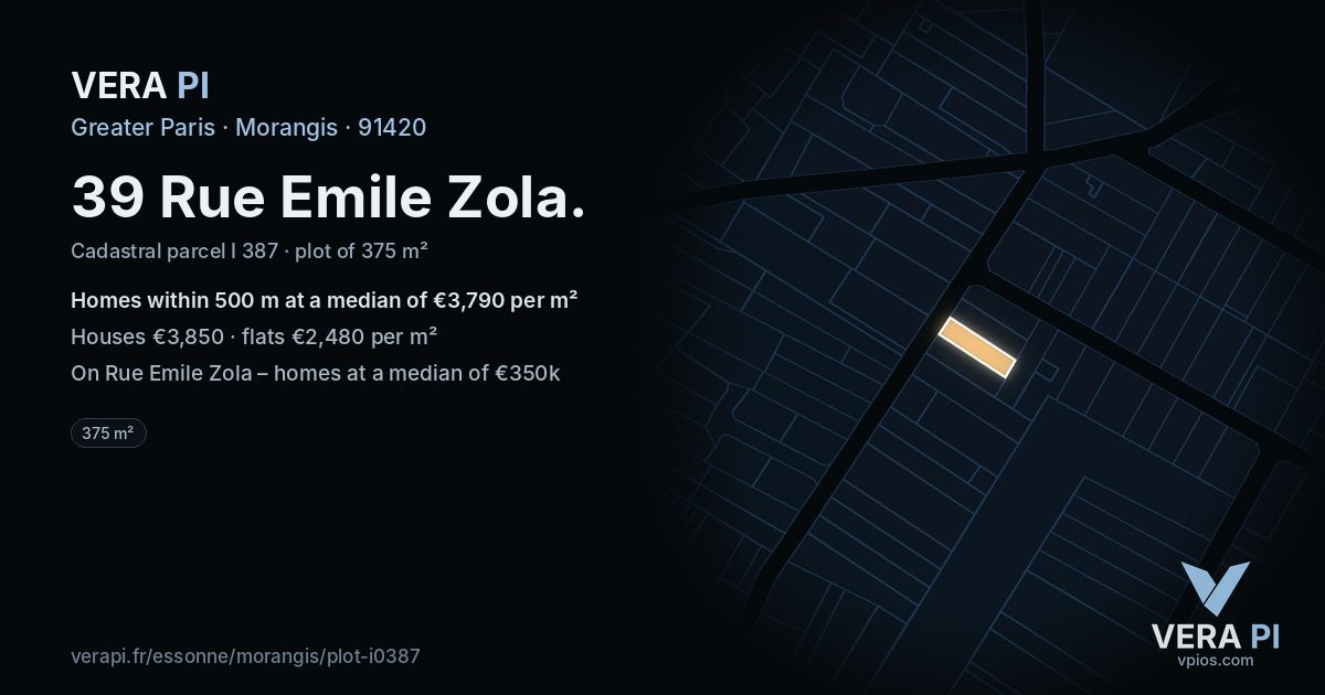 39 Rue Emile Zola, Morangis at night – the plot lit, the parcels around coloured by the prices near them