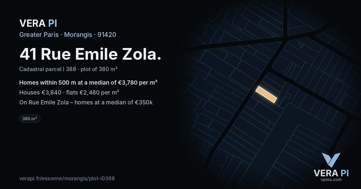 41 Rue Emile Zola, Morangis at night – the plot lit, the parcels around coloured by the prices near them