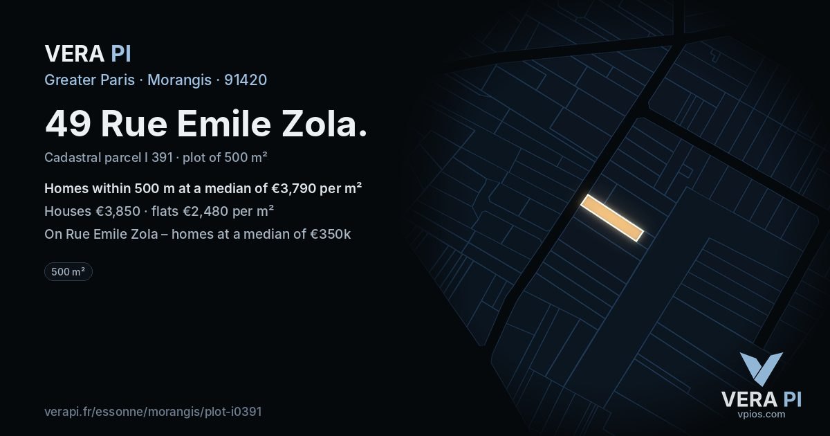 49 Rue Emile Zola, Morangis at night – the plot lit, the parcels around coloured by the prices near them