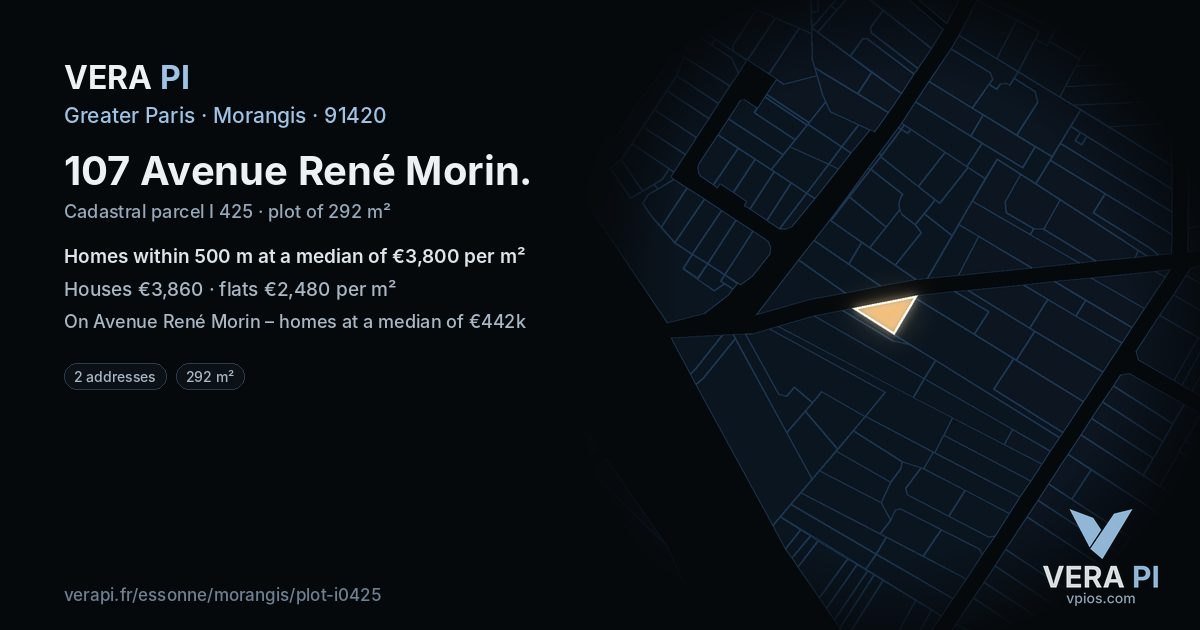 107 Avenue René Morin, Morangis at night – the plot lit, the parcels around coloured by the prices near them