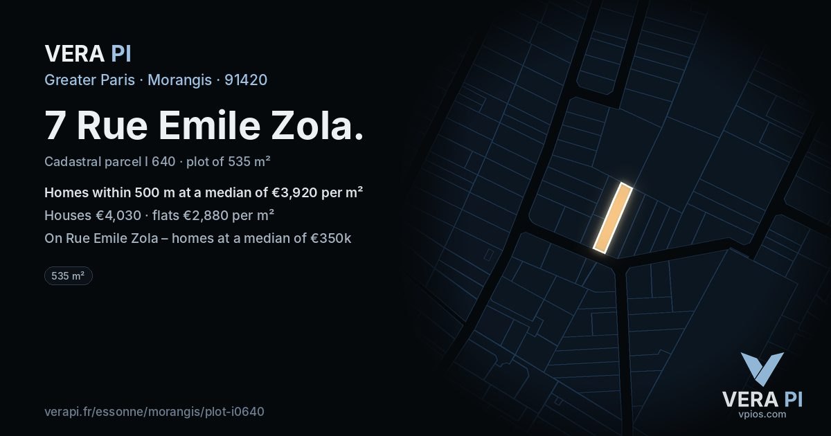 7 Rue Emile Zola, Morangis at night – the plot lit, the parcels around coloured by the prices near them