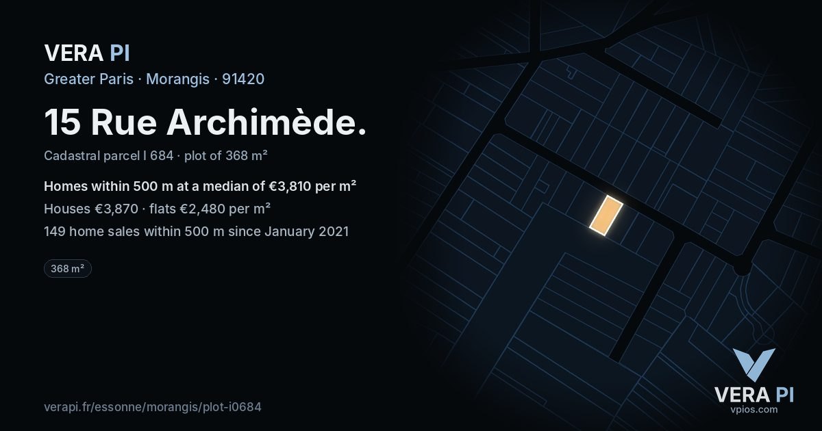 15 Rue Archimède, Morangis at night – the plot lit, the parcels around coloured by the prices near them