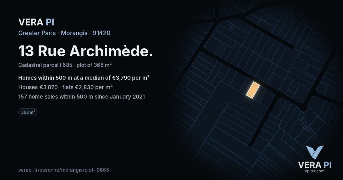 13 Rue Archimède, Morangis at night – the plot lit, the parcels around coloured by the prices near them