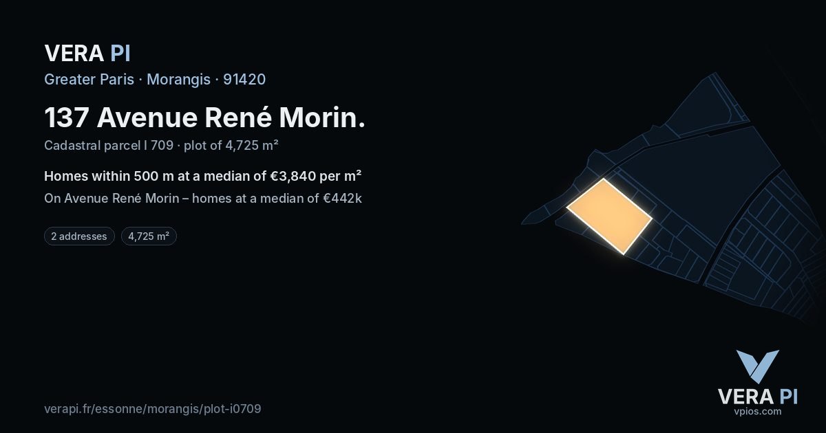 137 Avenue René Morin, Morangis at night – the plot lit, the parcels around coloured by the prices near them