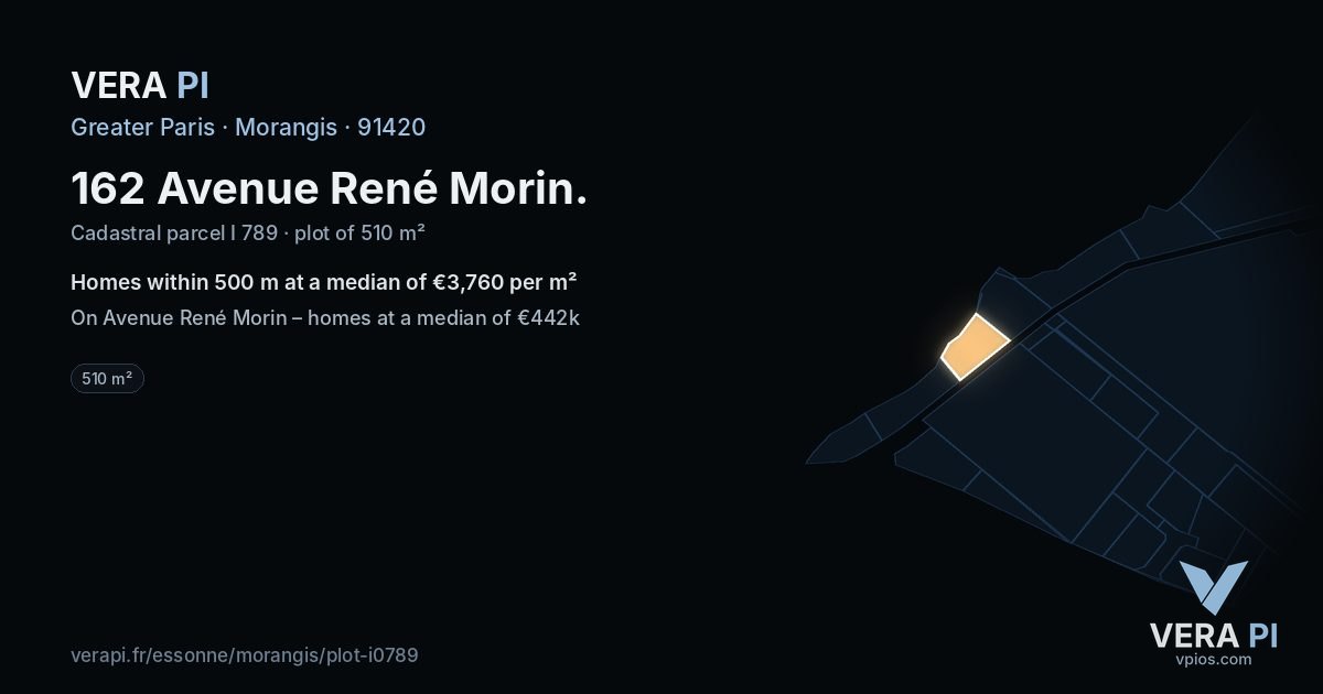 162 Avenue René Morin, Morangis at night – the plot lit, the parcels around coloured by the prices near them