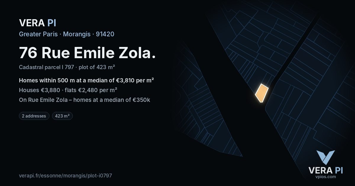 76 Rue Emile Zola, Morangis at night – the plot lit, the parcels around coloured by the prices near them