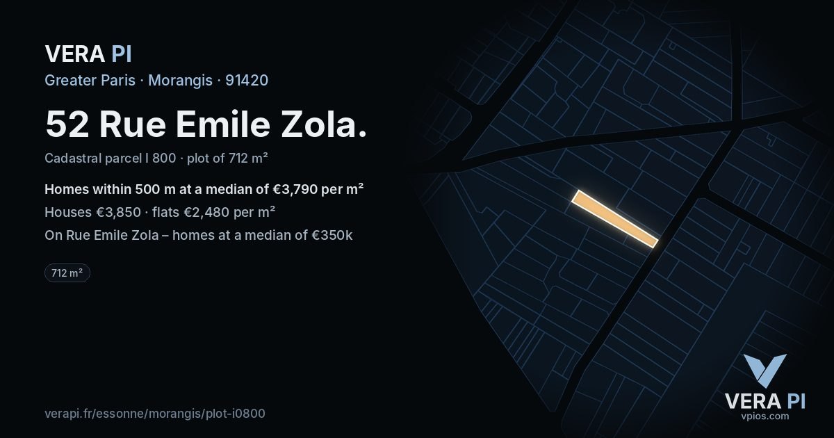 52 Rue Emile Zola, Morangis at night – the plot lit, the parcels around coloured by the prices near them