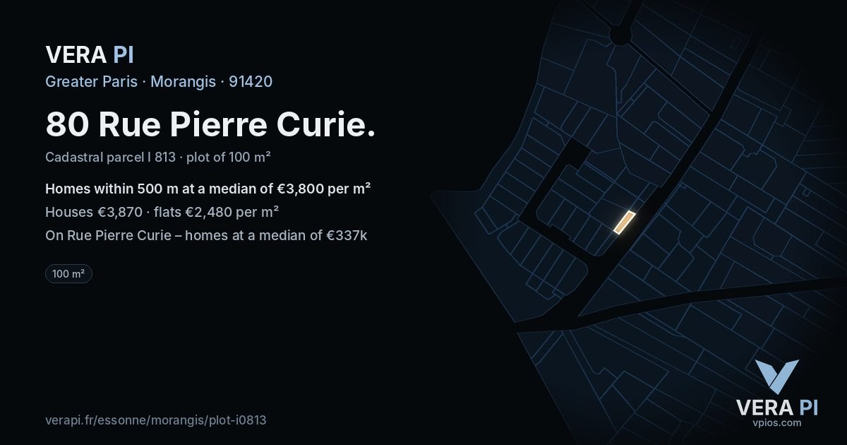80 Rue Pierre Curie, Morangis at night – the plot lit, the parcels around coloured by the prices near them