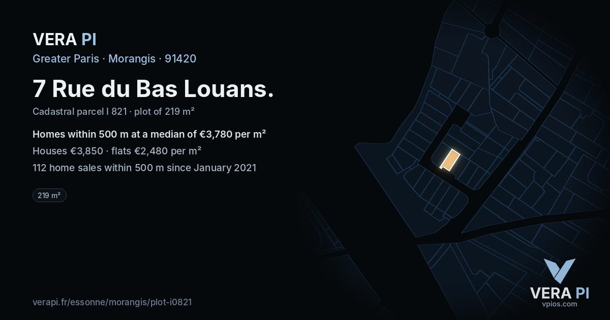 7 Rue du Bas Louans, Morangis at night – the plot lit, the parcels around coloured by the prices near them