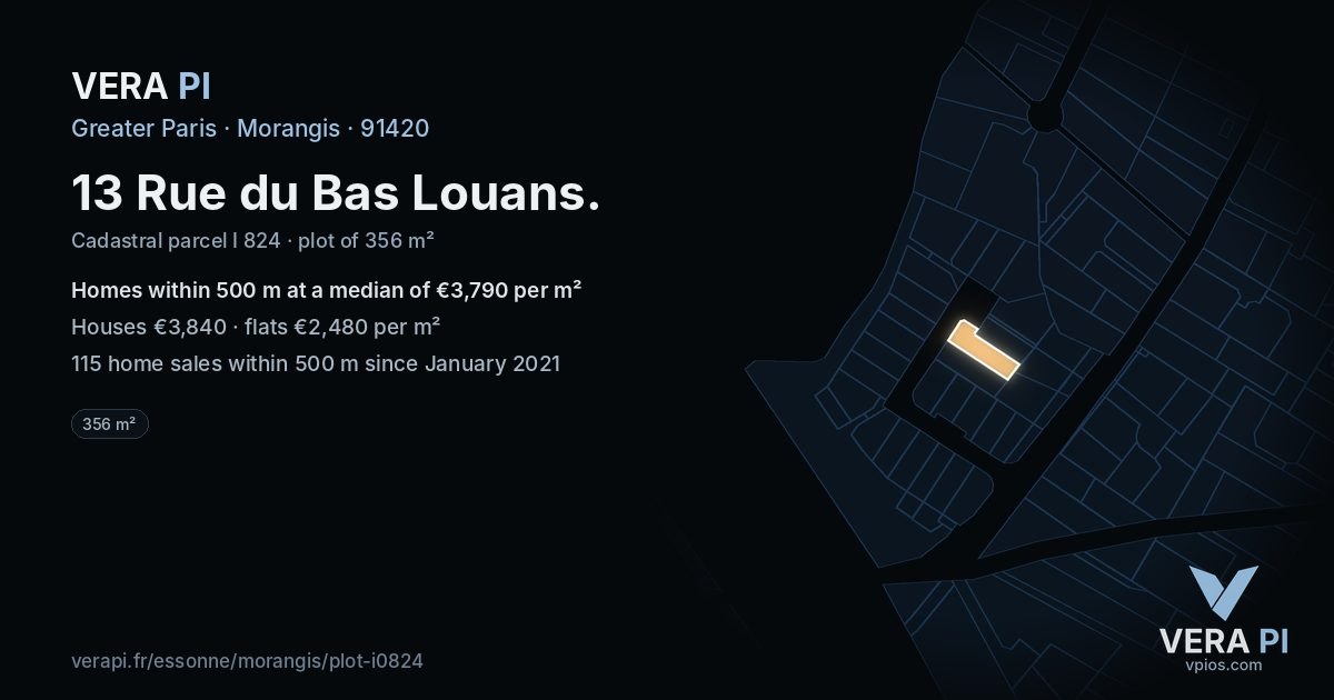 13 Rue du Bas Louans, Morangis at night – the plot lit, the parcels around coloured by the prices near them