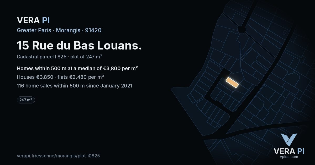 15 Rue du Bas Louans, Morangis at night – the plot lit, the parcels around coloured by the prices near them
