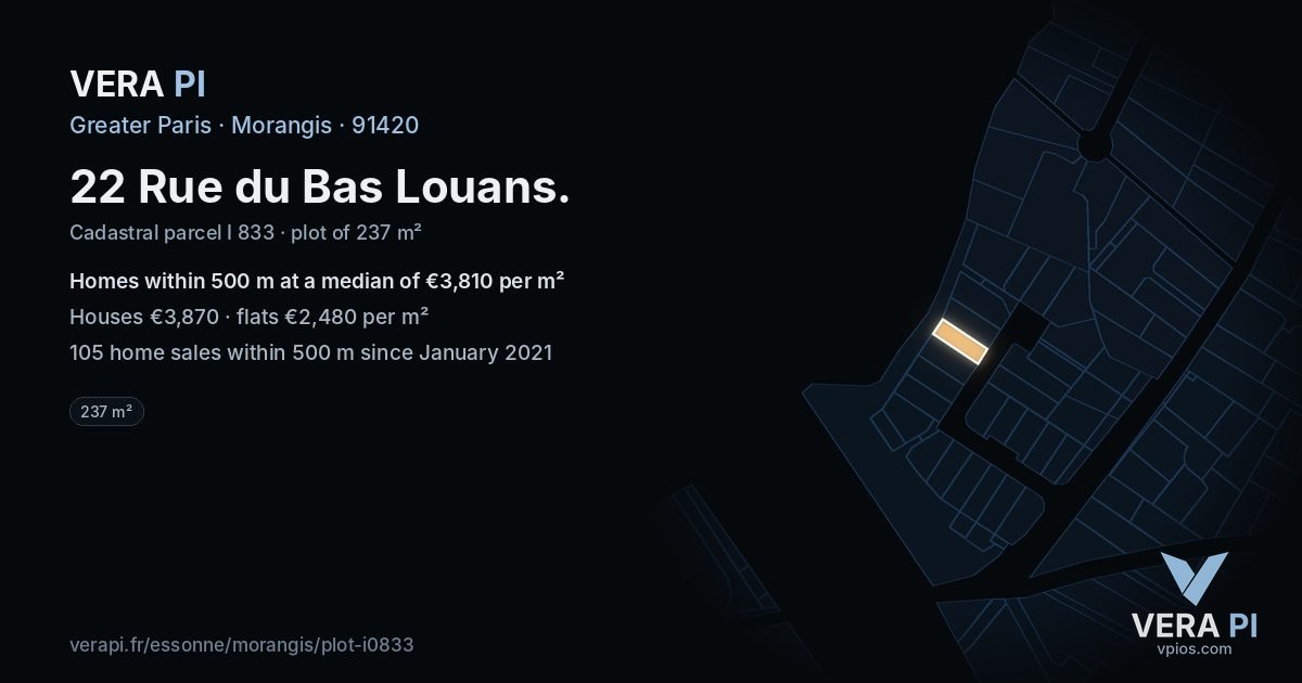 22 Rue du Bas Louans, Morangis at night – the plot lit, the parcels around coloured by the prices near them