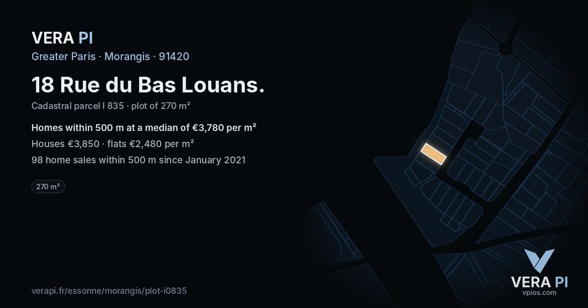 18 Rue du Bas Louans, Morangis at night – the plot lit, the parcels around coloured by the prices near them