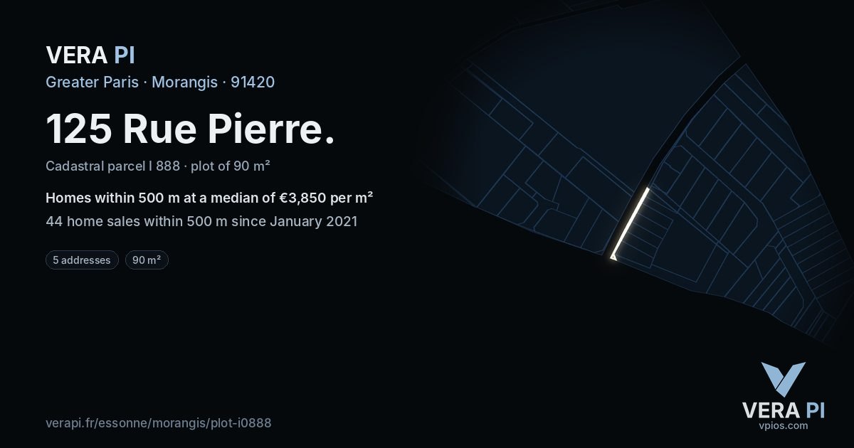 125 Rue Pierre, Morangis at night – the plot lit, the parcels around coloured by the prices near them