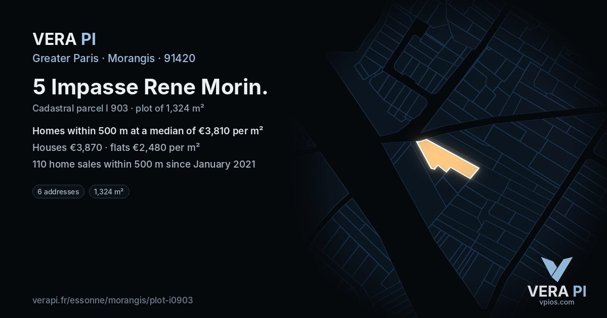 5 Impasse Rene Morin, Morangis at night – the plot lit, the parcels around coloured by the prices near them