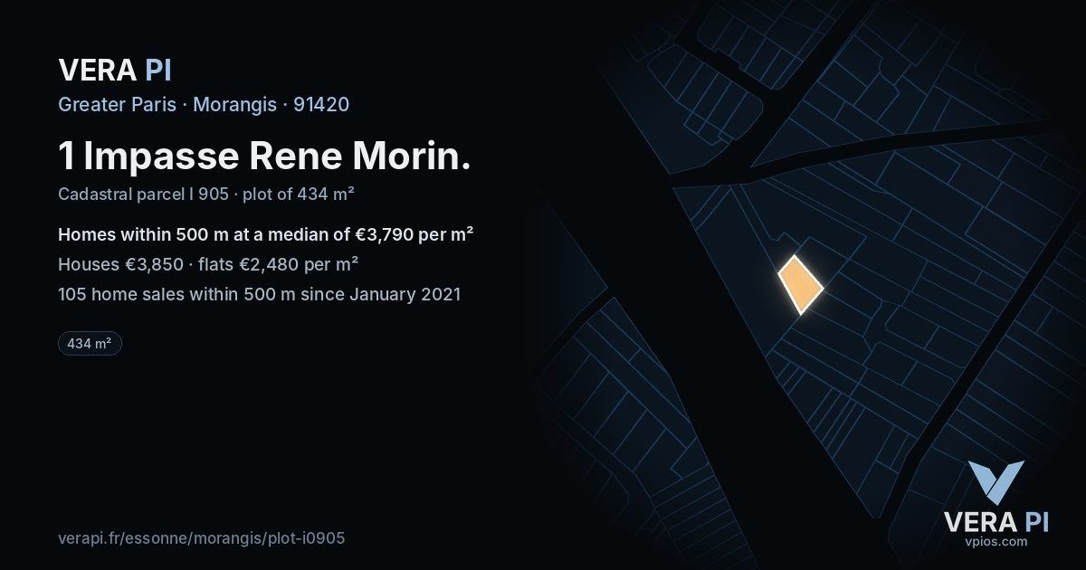 1 Impasse Rene Morin, Morangis at night – the plot lit, the parcels around coloured by the prices near them