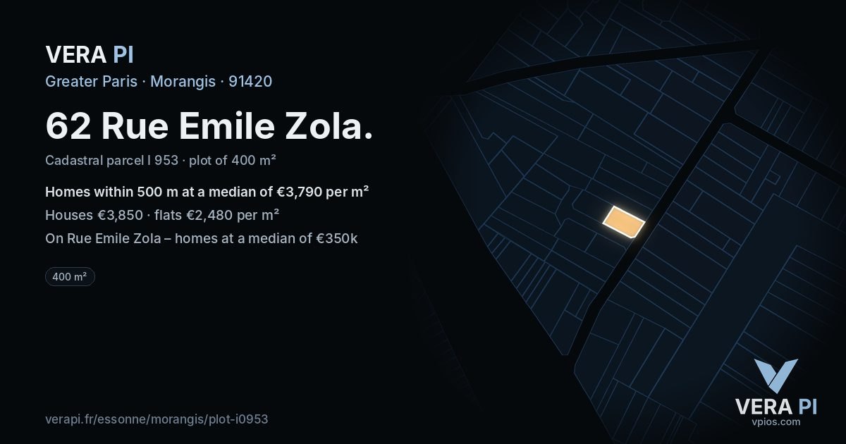 62 Rue Emile Zola, Morangis at night – the plot lit, the parcels around coloured by the prices near them