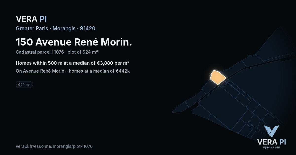 150 Avenue René Morin, Morangis at night – the plot lit, the parcels around coloured by the prices near them