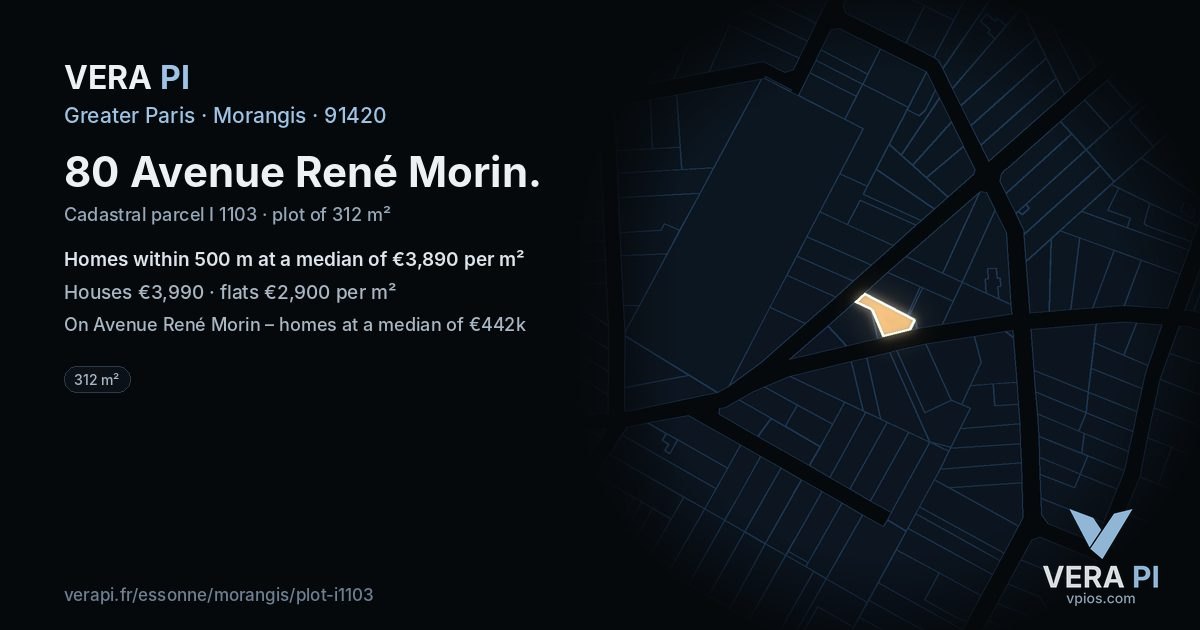 80 Avenue René Morin, Morangis at night – the plot lit, the parcels around coloured by the prices near them