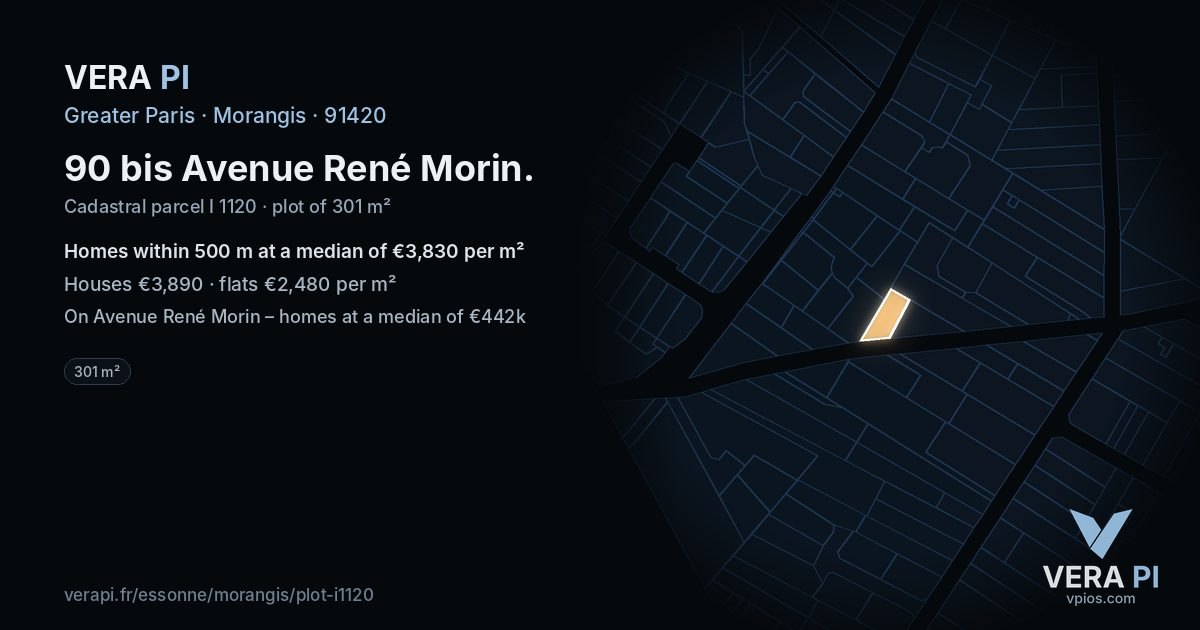90 bis Avenue René Morin, Morangis at night – the plot lit, the parcels around coloured by the prices near them