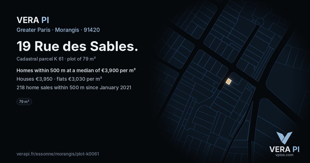 19 Rue des Sables, Morangis at night – the plot lit, the parcels around coloured by the prices near them