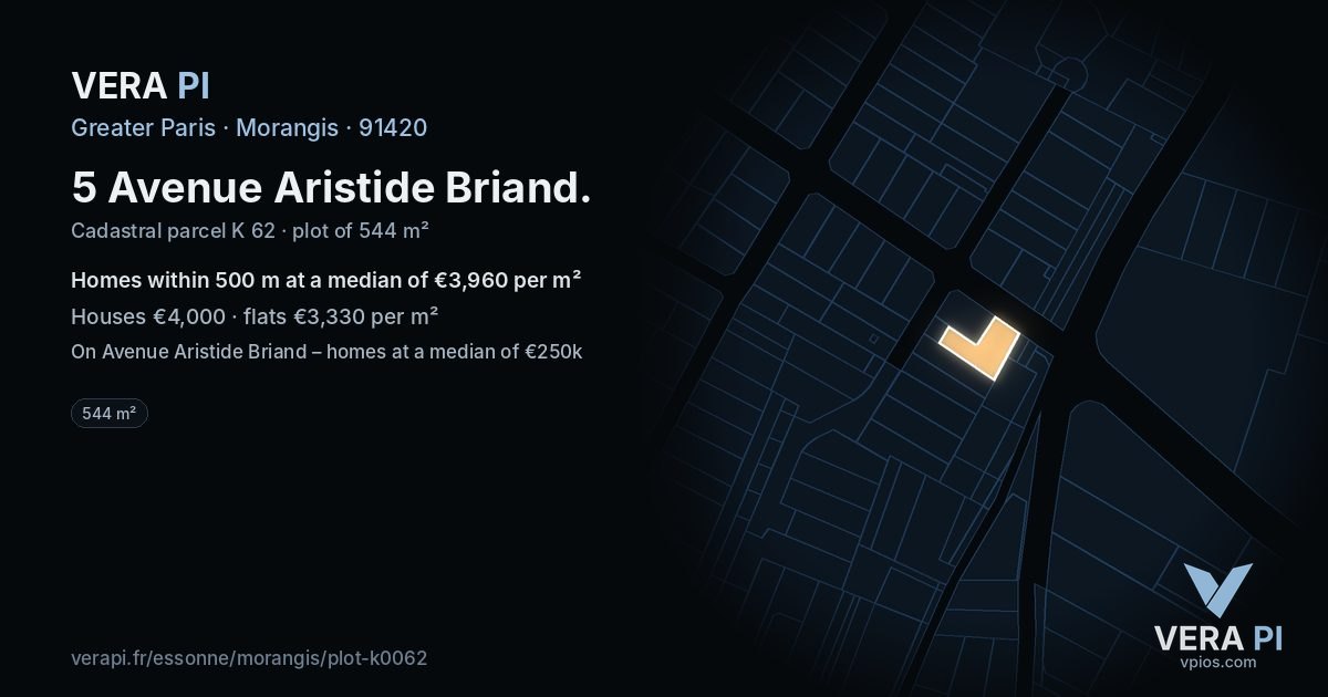 5 Avenue Aristide Briand, Morangis at night – the plot lit, the parcels around coloured by the prices near them