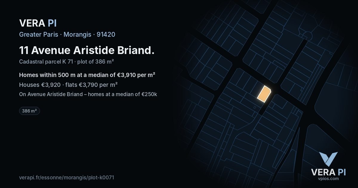 11 Avenue Aristide Briand, Morangis at night – the plot lit, the parcels around coloured by the prices near them