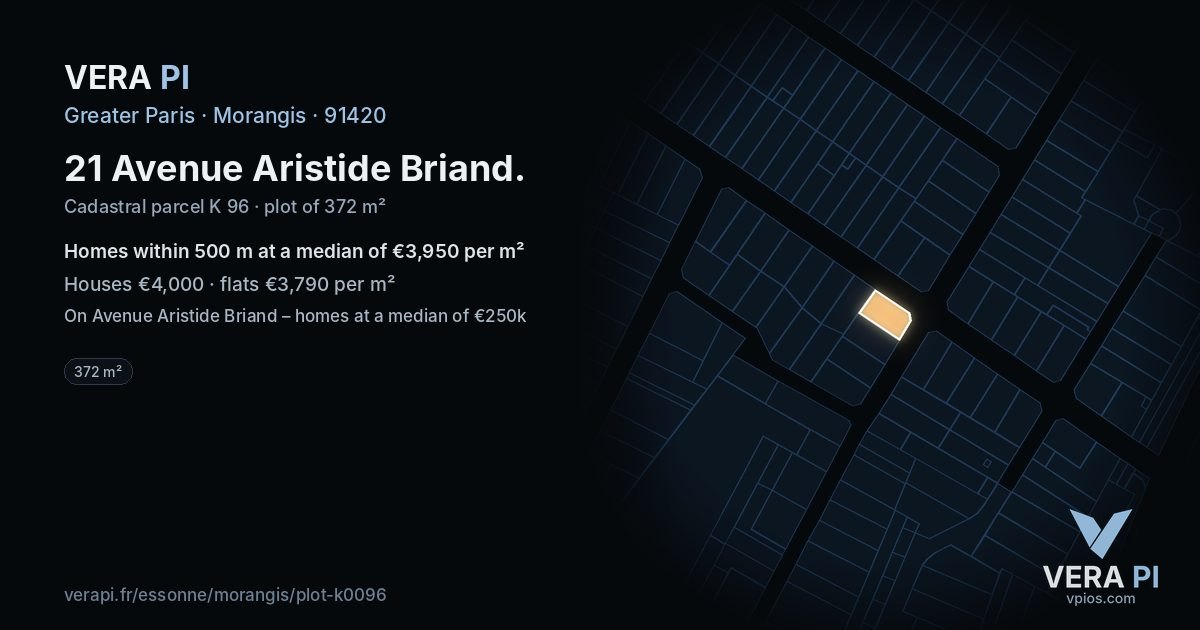 21 Avenue Aristide Briand, Morangis at night – the plot lit, the parcels around coloured by the prices near them